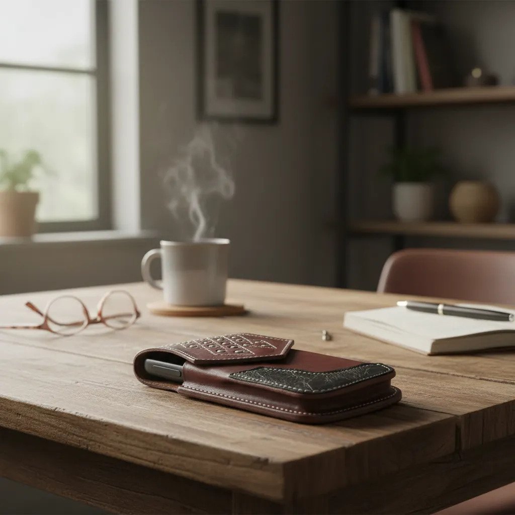 Funda Porta Celular de Piel – Nuevos Diseños - Rombo - Cafe