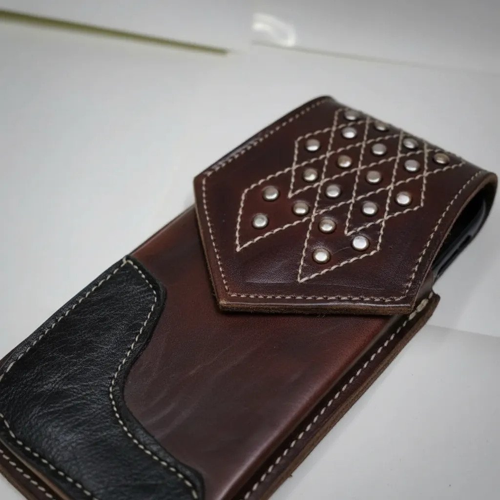 Funda Porta Celular de Piel – Nuevos Diseños - Rombo - Cafe