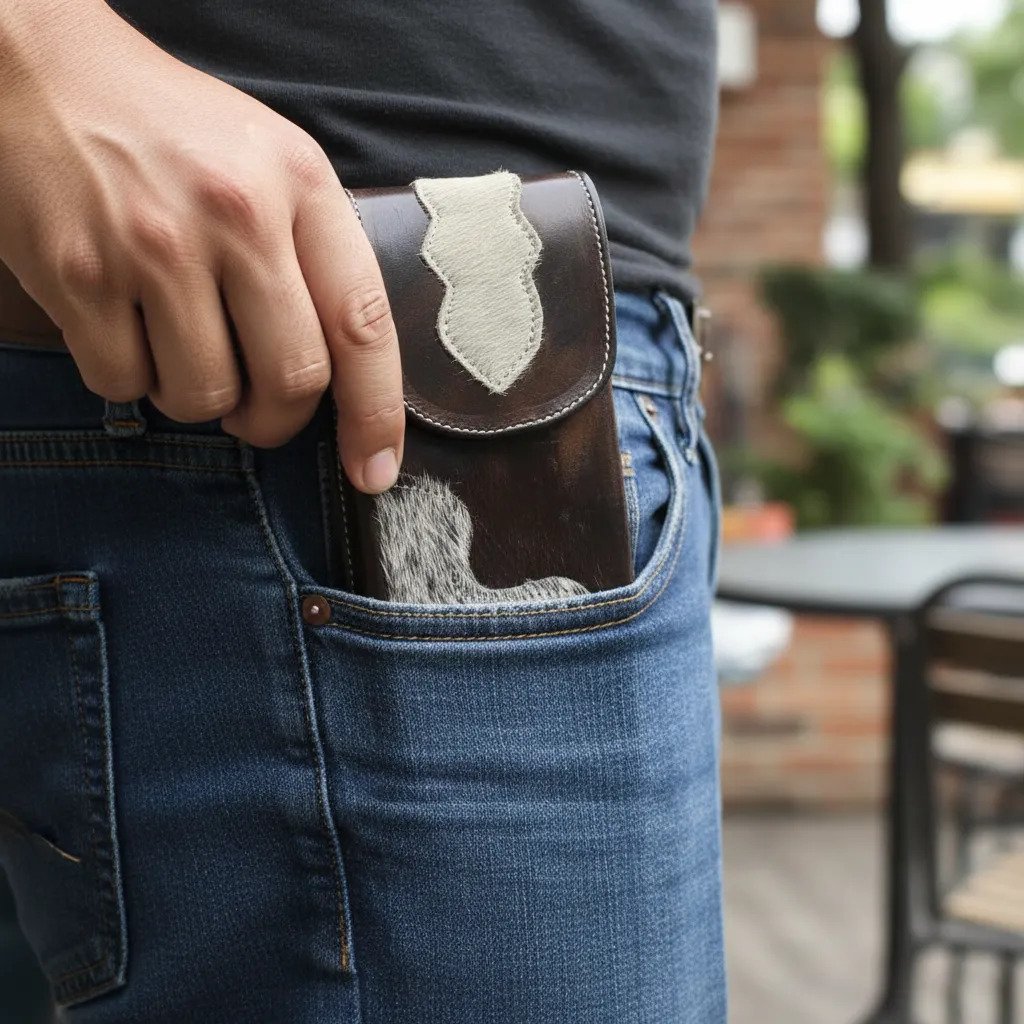 Funda Porta Celular de Piel – Nuevos Diseños - Rombo vaka - Cafe oscuro