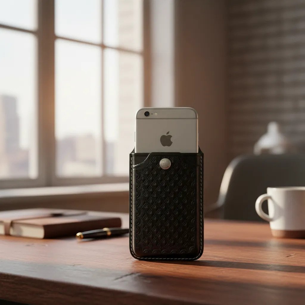 Funda Porta Celular de Piel – Nuevos Diseños - Boot - Cafe Romboide ngo - Negro