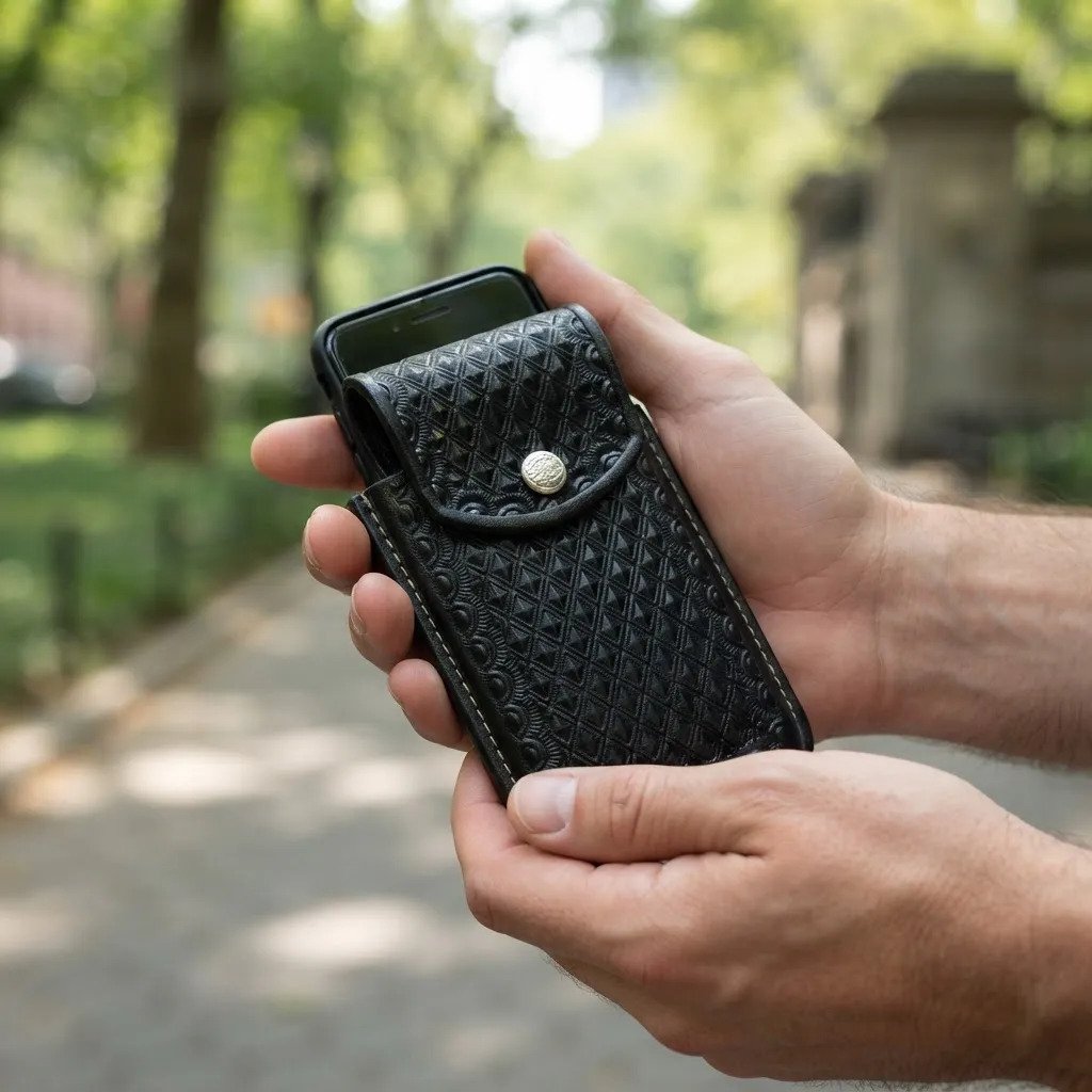 Funda Porta Celular de Piel – Nuevos Diseños - Romboide ngo - Negro