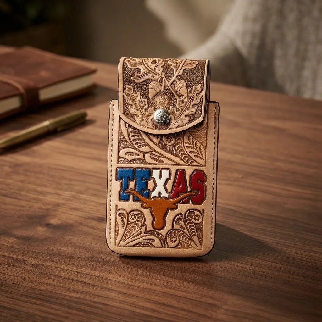 Funda Porta Celular de Piel – Nuevos Diseños - Boot - Cafe Texas - Beige