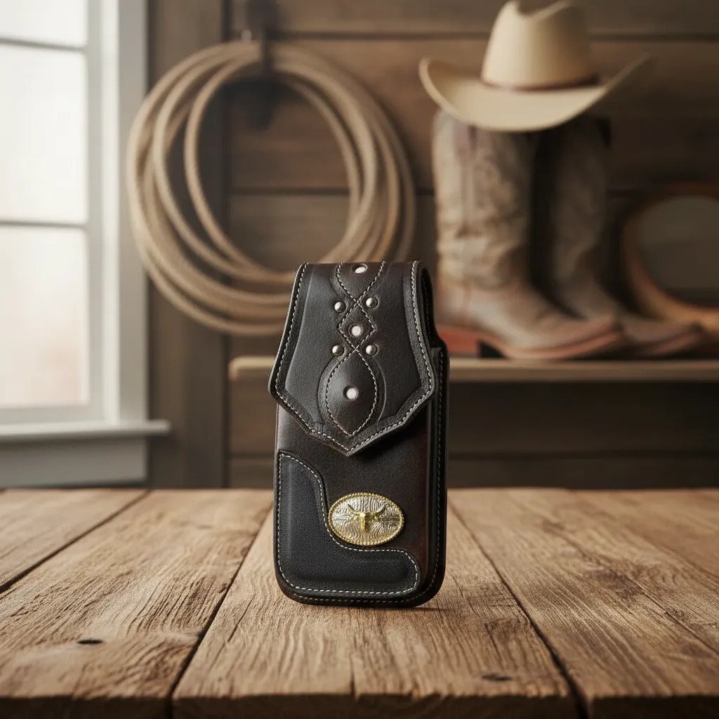 Funda Porta Celular de Piel – Nuevos Diseños - Boot - Cafe Tr - Cafe oscuro