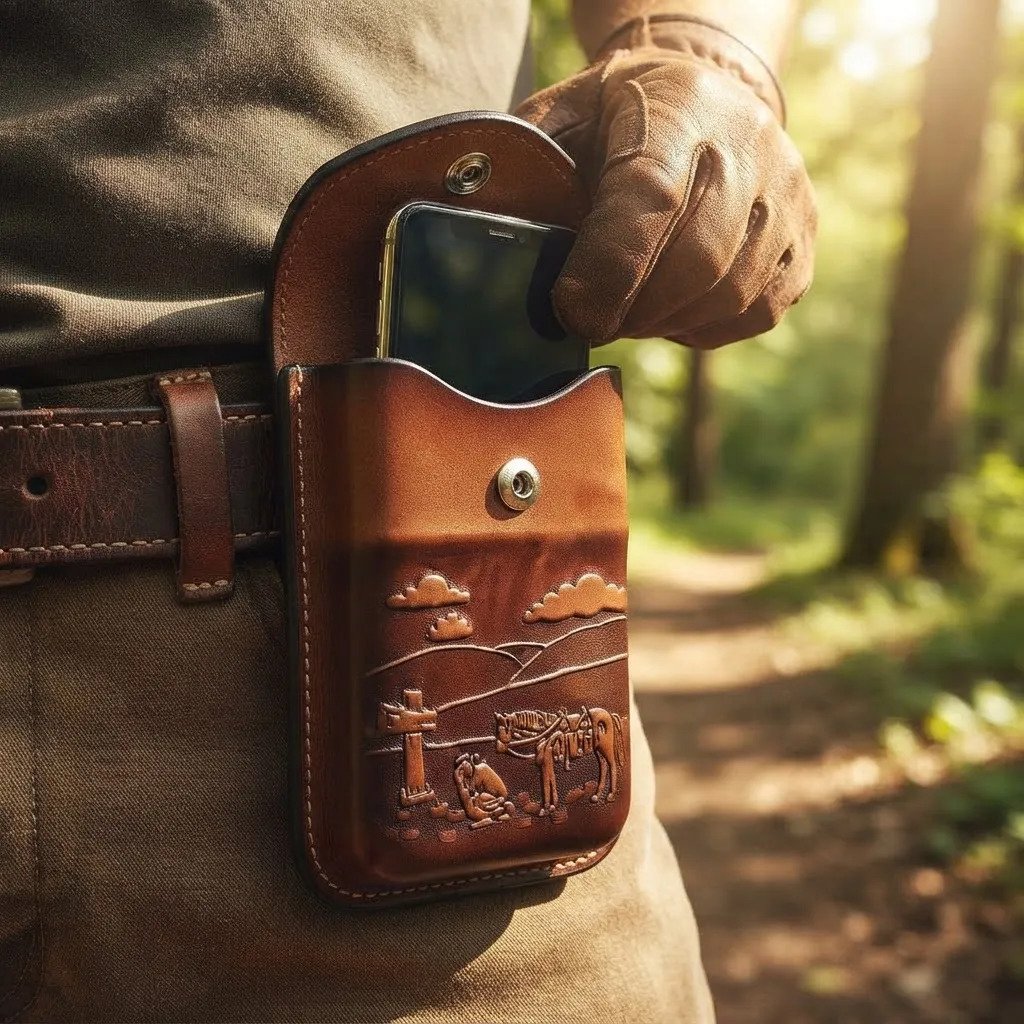 Funda Porta Celular de Piel – Nuevos Diseños - Tumba - Cafe