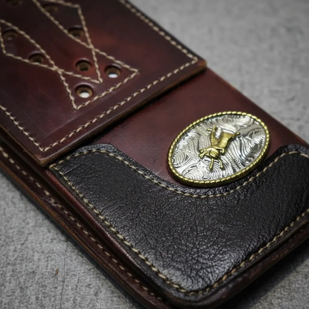 Funda Porta Celular de Piel – Nuevos Diseños - Vaquero c - Cafe tinto