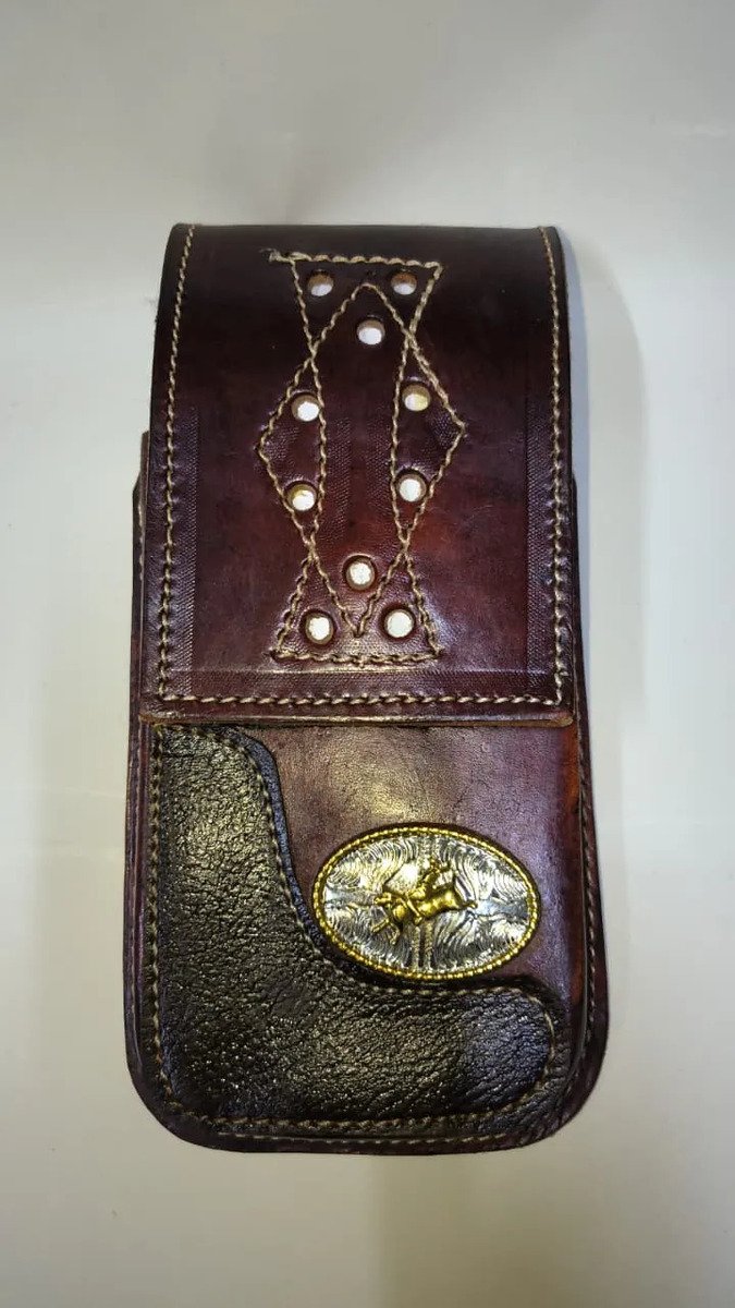Funda Porta Celular de Piel – Nuevos Diseños - Vaquero c - Cafe tinto