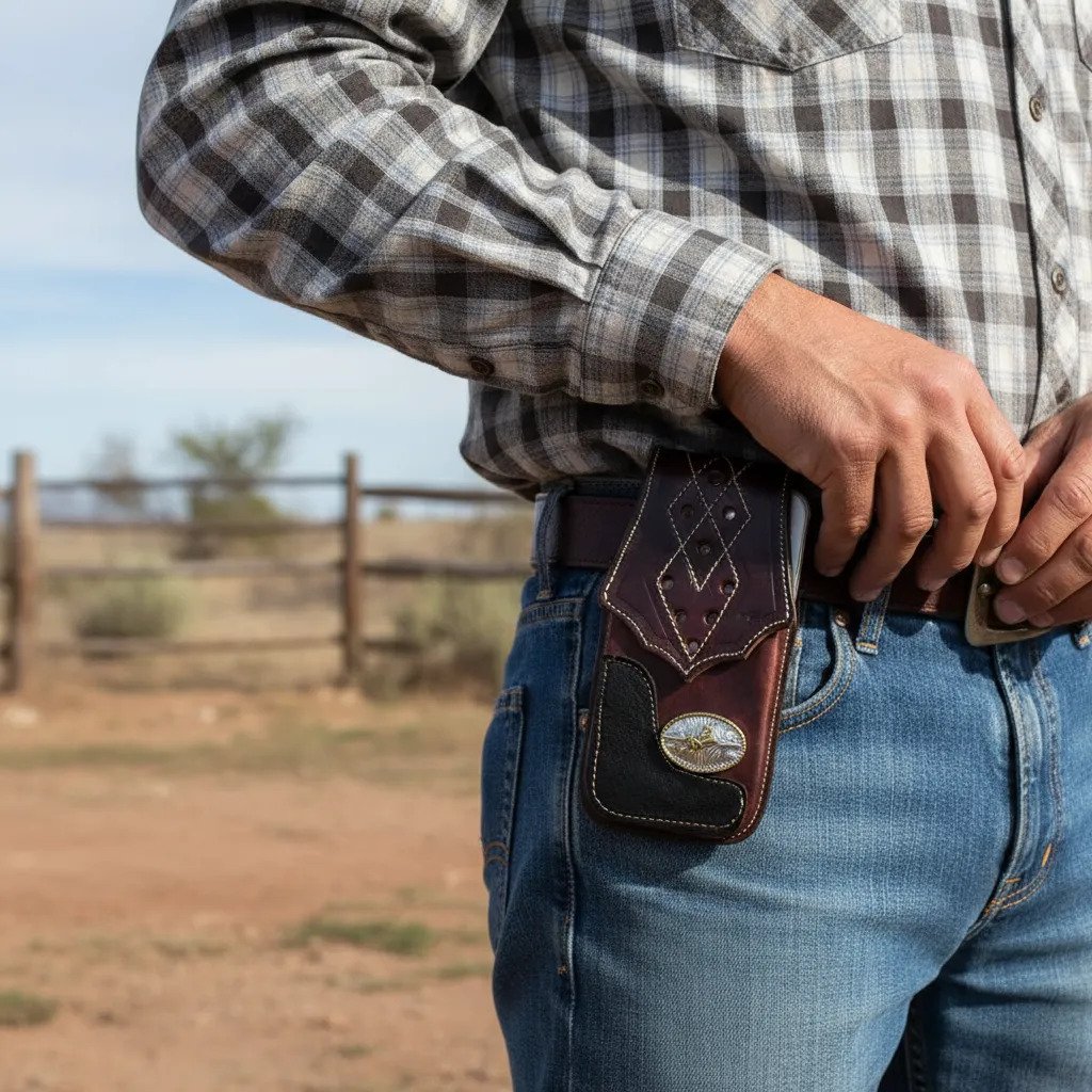 Funda Porta Celular de Piel – Nuevos Diseños - Boot - Cafe Vaquero n - Cafe tinto