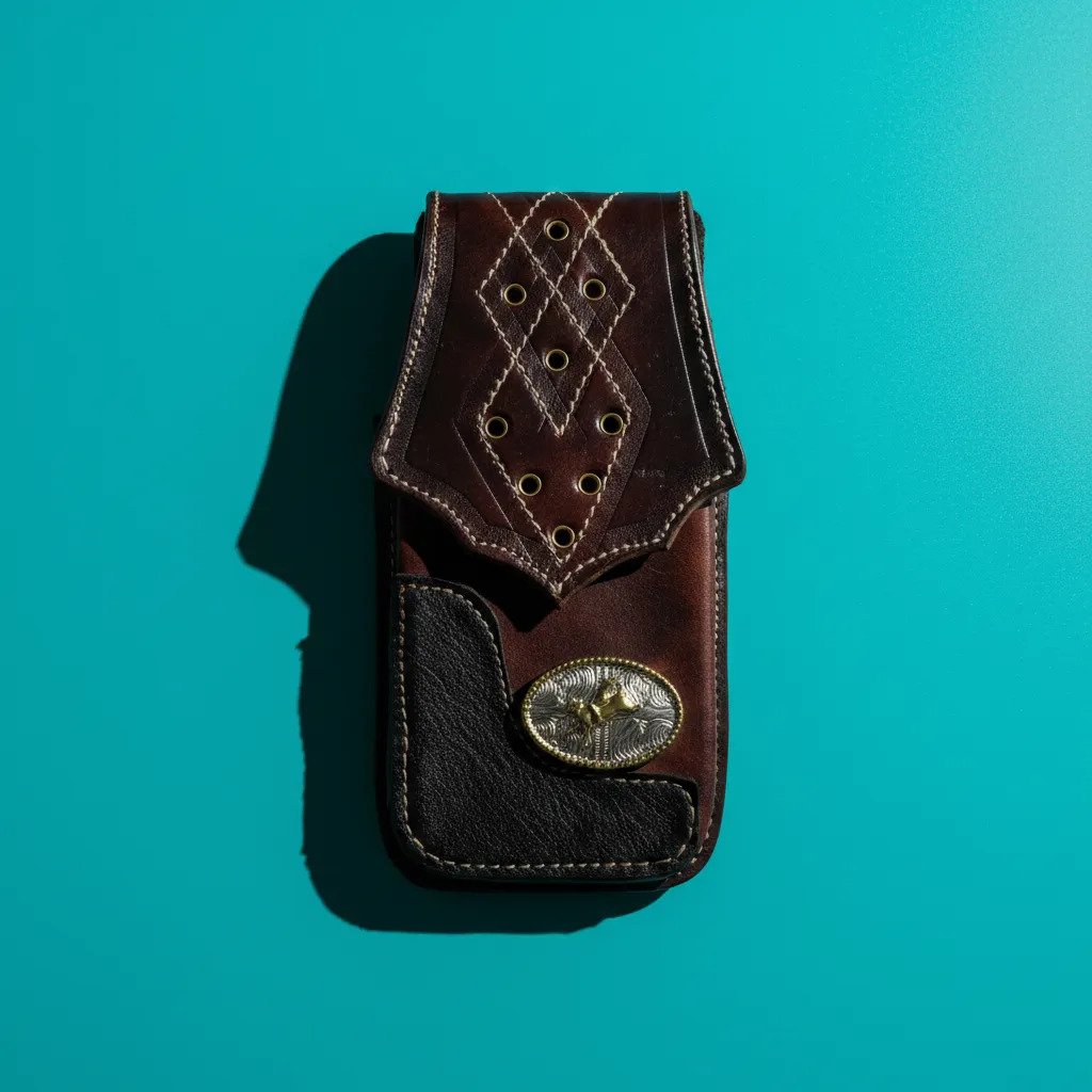 Funda Porta Celular de Piel – Nuevos Diseños - Vaquero n - Cafe tinto