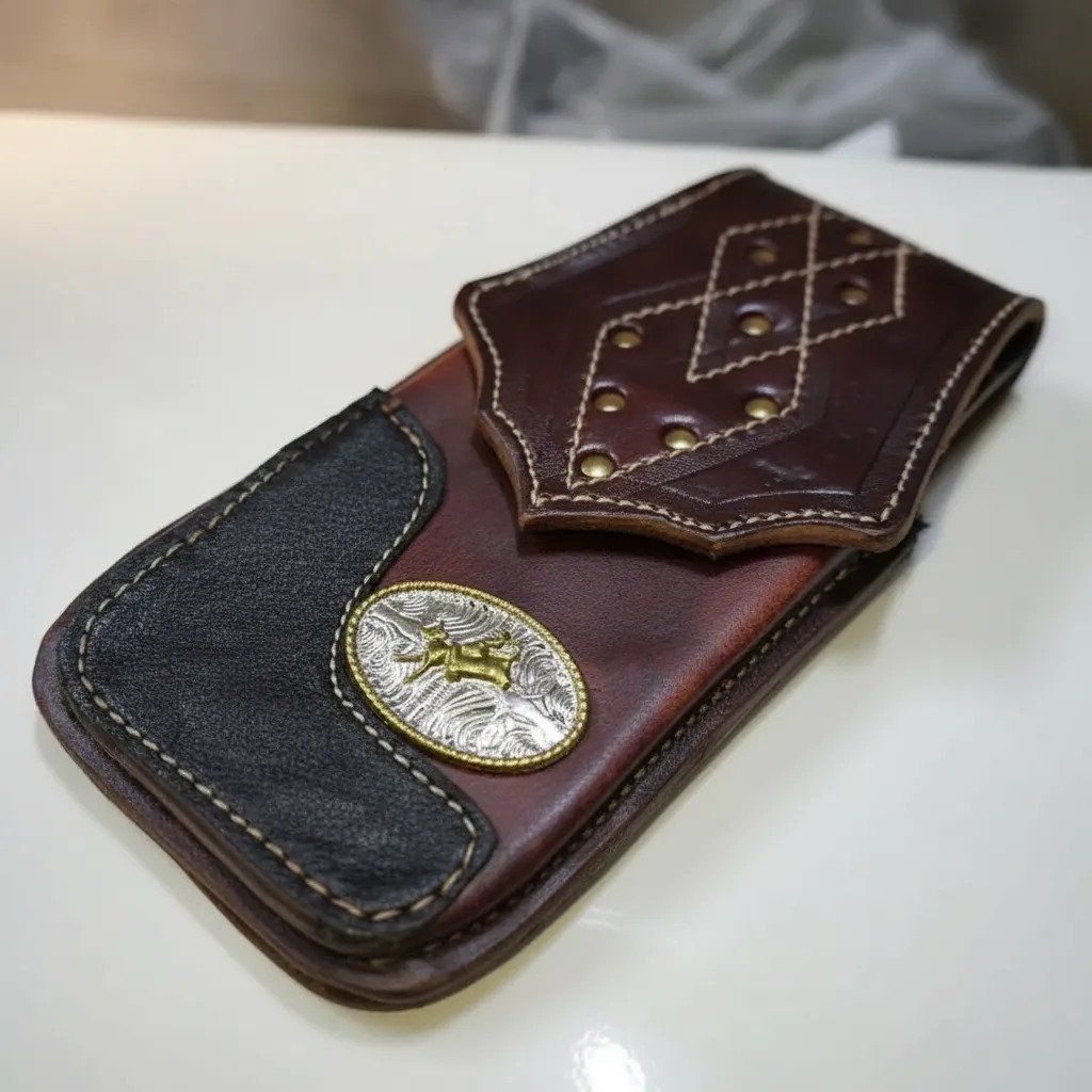 Funda Porta Celular de Piel – Nuevos Diseños - Vaquero n - Cafe tinto