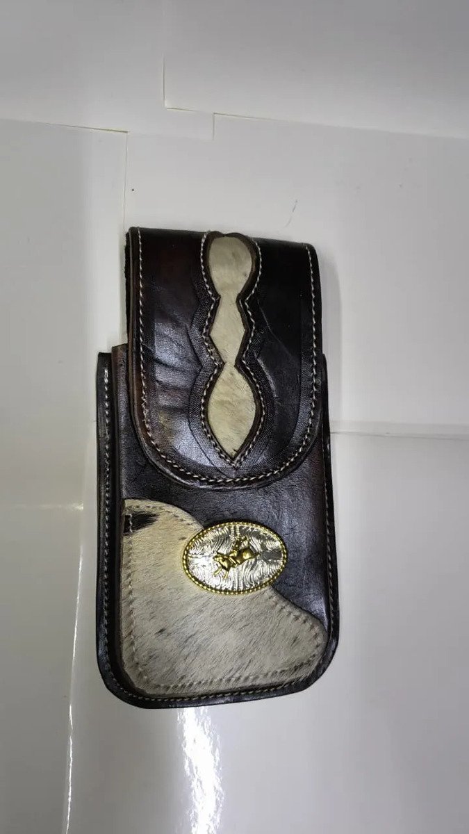 Funda Porta Celular de Piel – Nuevos Diseños - Vaquero rombo - Cafe oscuro