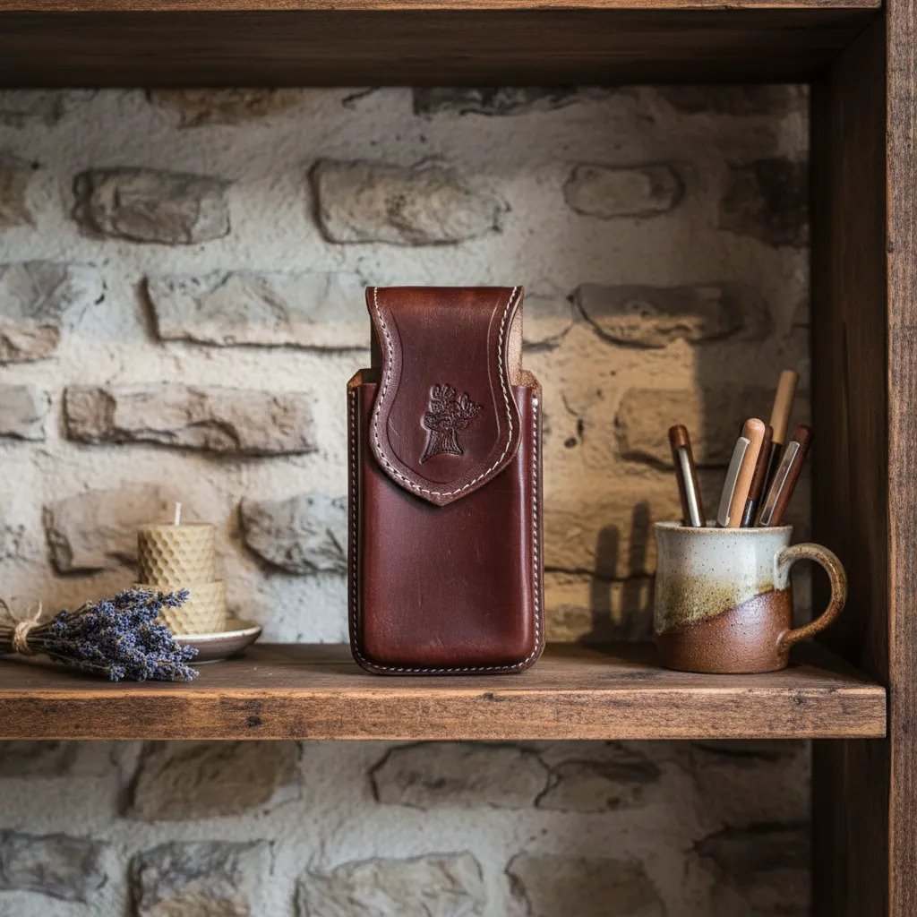 Funda Porta Celular de Piel – Nuevos Diseños - Boot - Cafe Venado - Cafe tinto