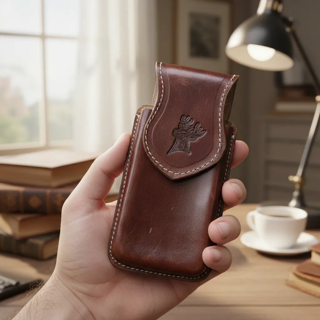 Funda Porta Celular de Piel – Nuevos Diseños - Venado - Cafe tinto