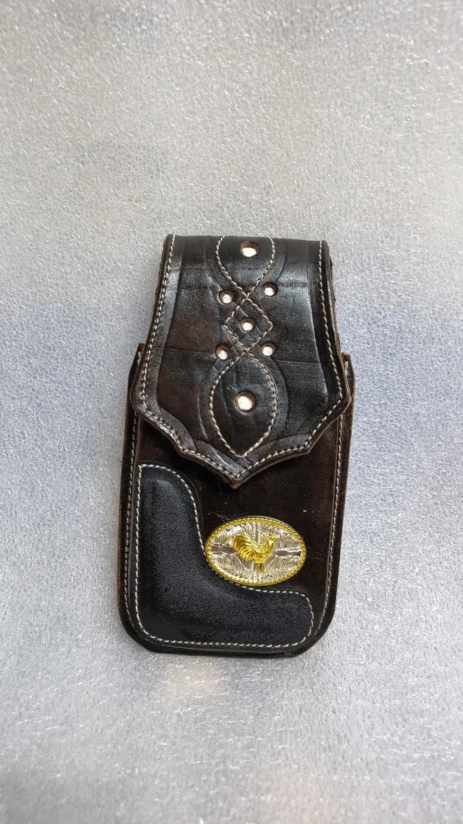 Funda Porta Celular Piel De Res Vaqueta Artesanal - F-GLL - Negro