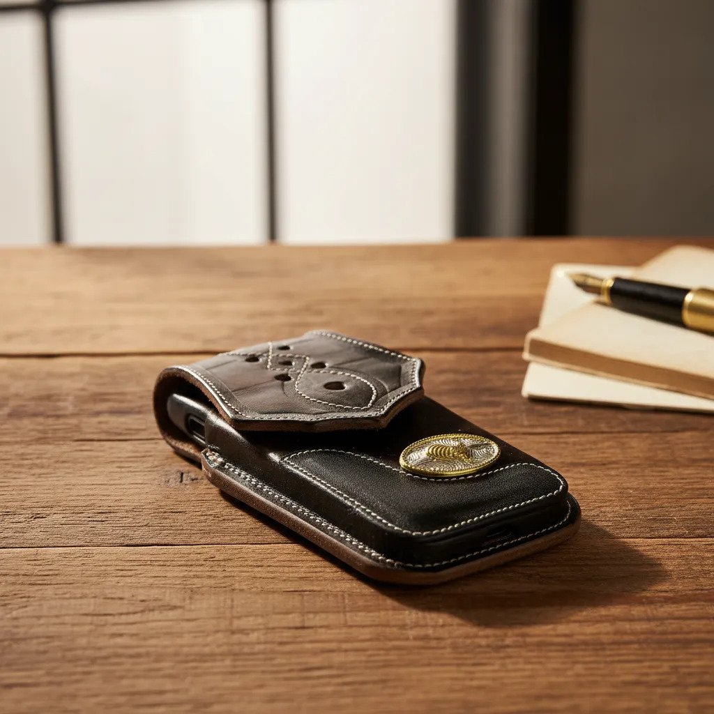 Funda Porta Celular Piel De Res Vaqueta Artesanal - F-GLL - Negro