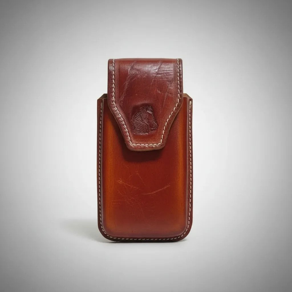 Funda Porta Celular Piel De Res Vaqueta Artesanal - f-spirit - Cafe