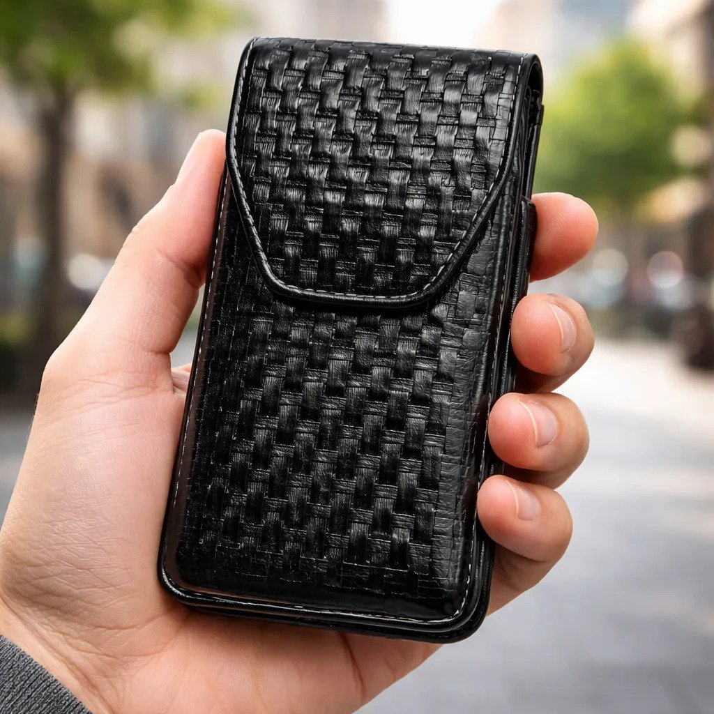 Funda Porta Celular Piel De Res Vaqueta Artesanal - f-tejida - Cafe Oscuro