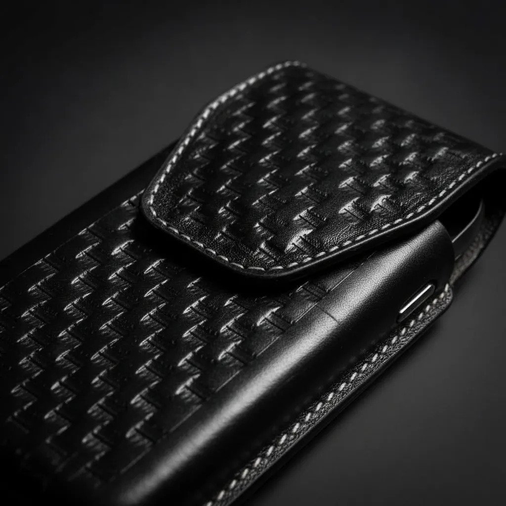 Funda Porta Celular Piel De Res Vaqueta Artesanal - f-tejida - Cafe Oscuro