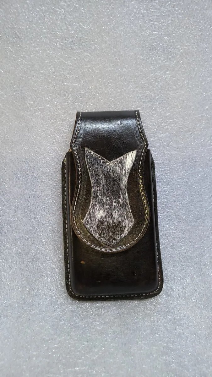 Funda Porta Celular Piel De Res Vaqueta Artesanal - F-GLL2 - Cafe f-vaka - Cafe Oscuro