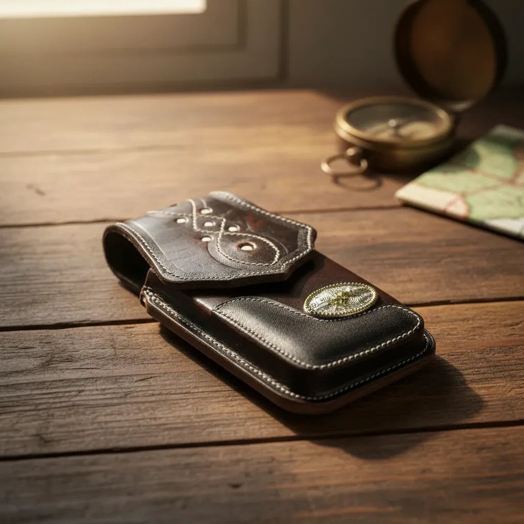 Funda Porta Celular Piel De Res Vaqueta Artesanal - F-VQR - Cafe