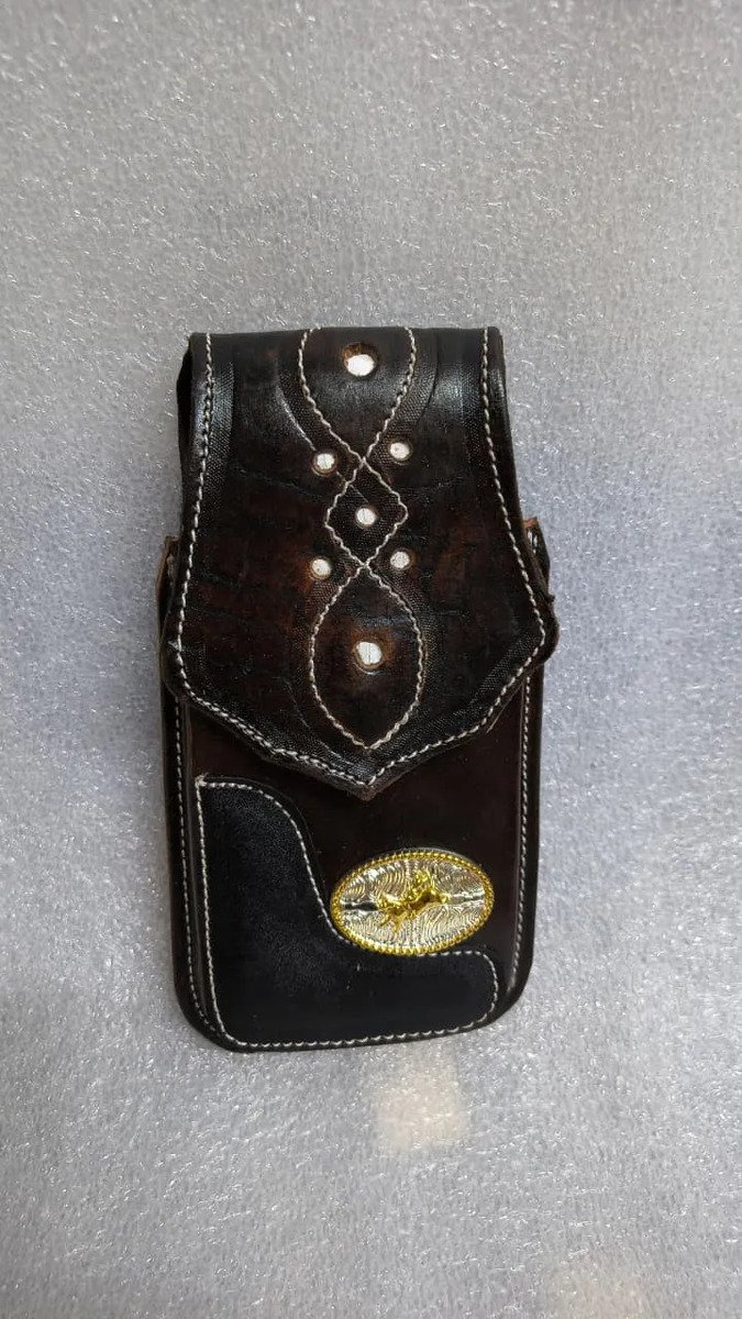 Funda Porta Celular Piel De Res Vaqueta Artesanal - F-VQR - Cafe