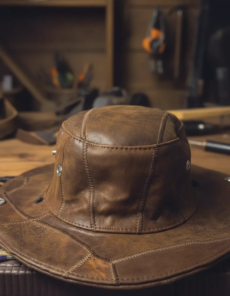 Gorro de Cazador Unisex de Piel - Piel Café