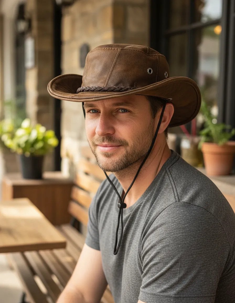 Gorro de Cazador Unisex de Piel - Piel Café