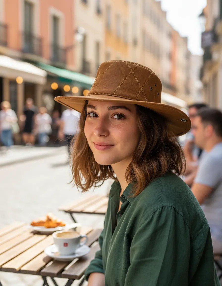 Gorro de Cazador Unisex de Piel - Piel Camel