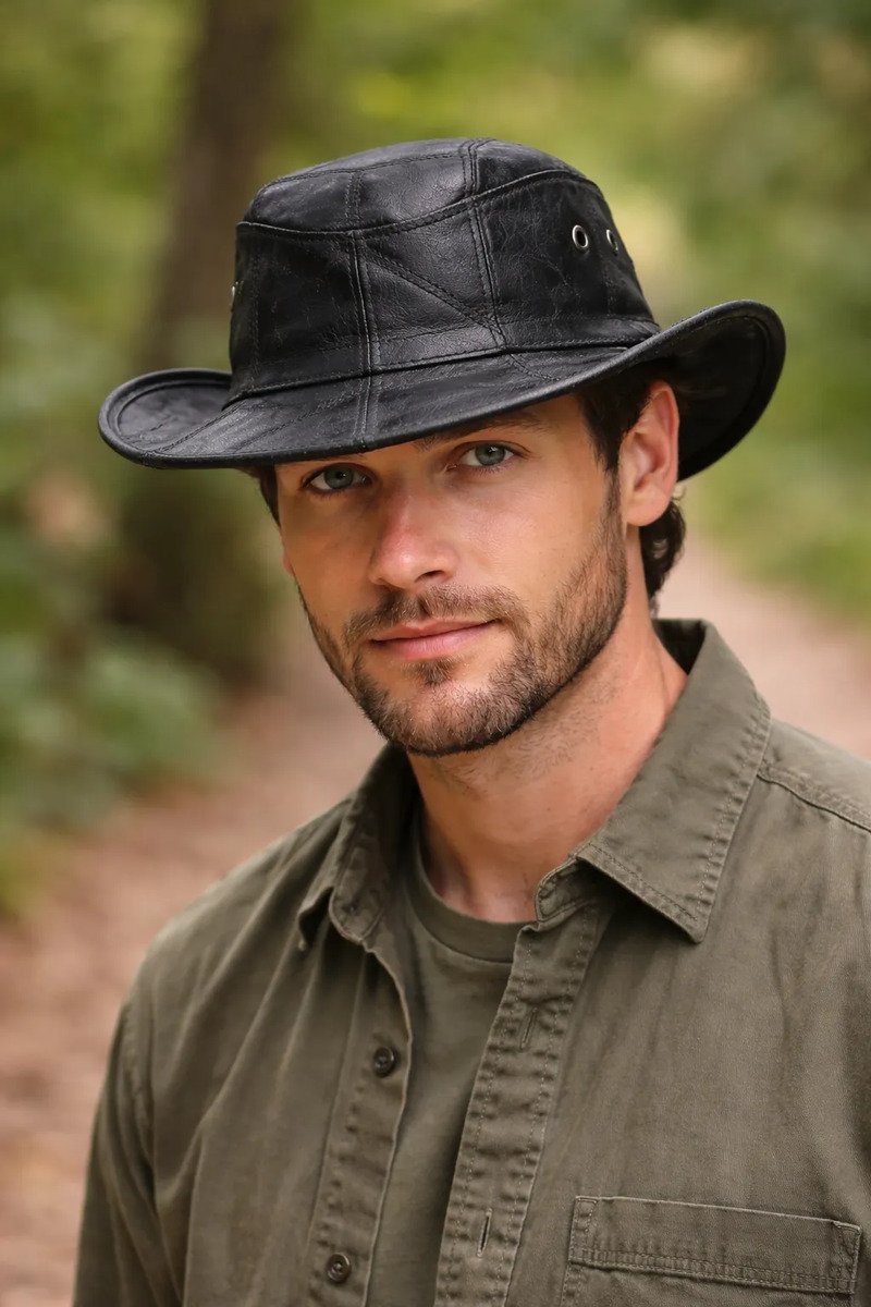 Gorro de Cazador Unisex de Piel - Piel Negro