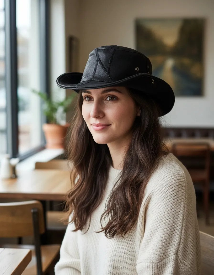 Gorro de Cazador Unisex de Piel - Piel Negro