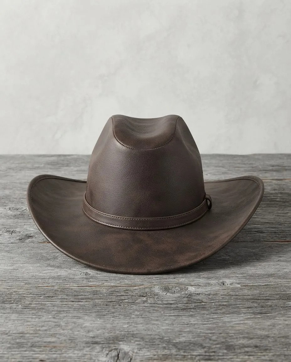 Sombrero de Piel de Res Artesanal - Café - Liso