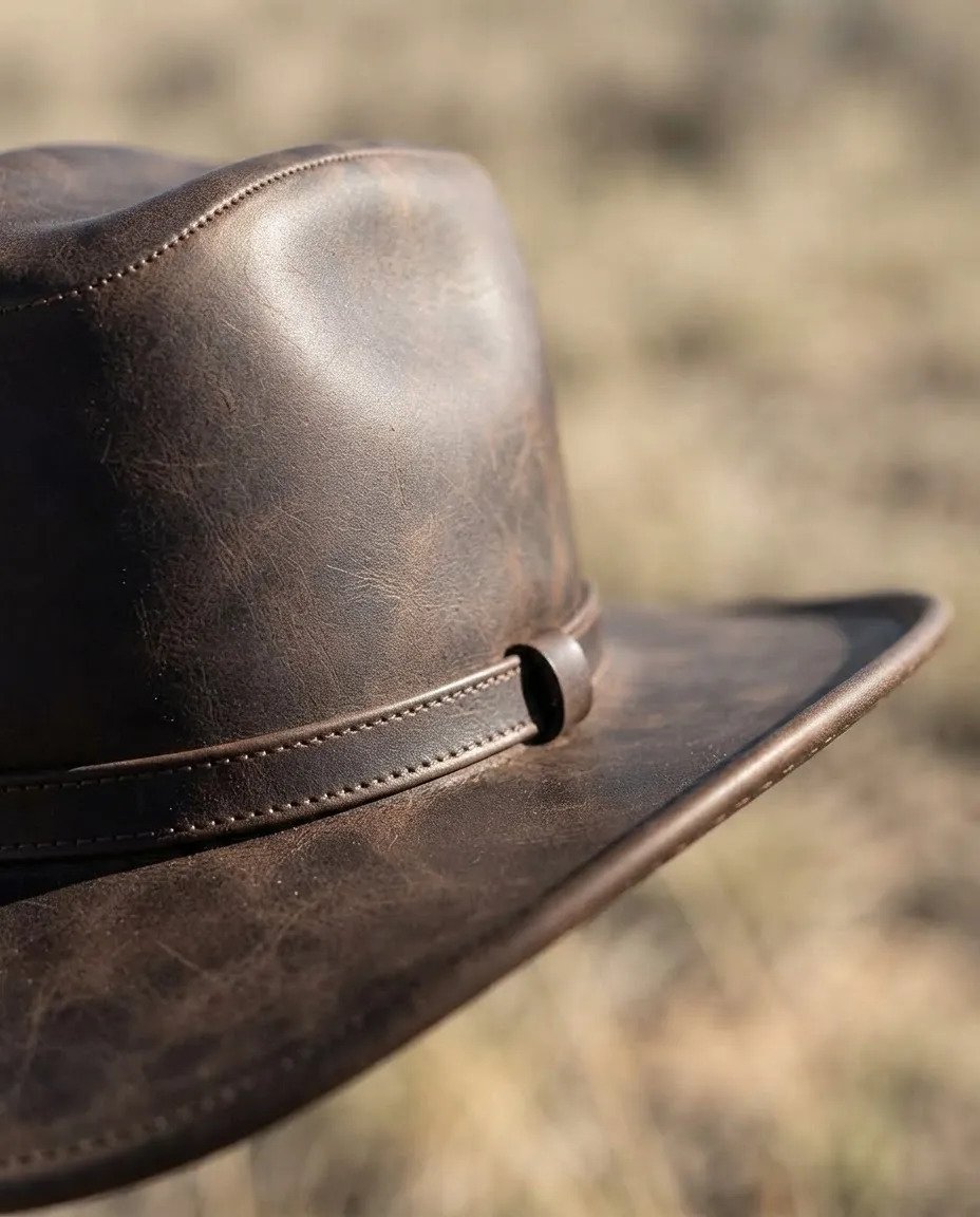 Sombrero de Piel de Res Artesanal - Café - Liso