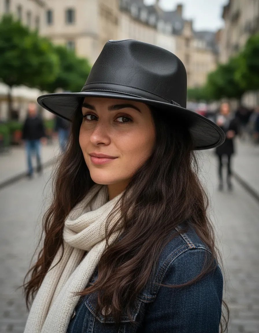 Sombrero de Piel de Res Artesanal - Café - Liso Negro - Listón