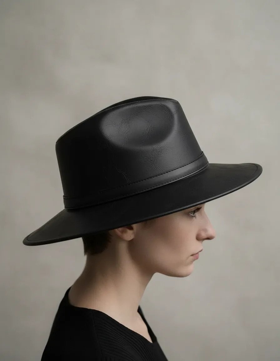 Sombrero de Piel de Res Artesanal - Negro - Listón