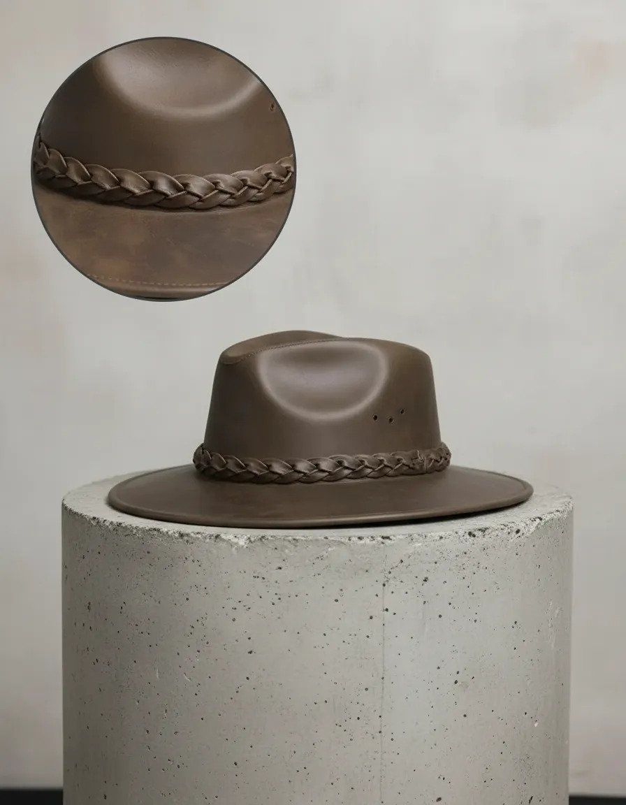 Sombrero de Piel de Res Artesanal - Café - Listón