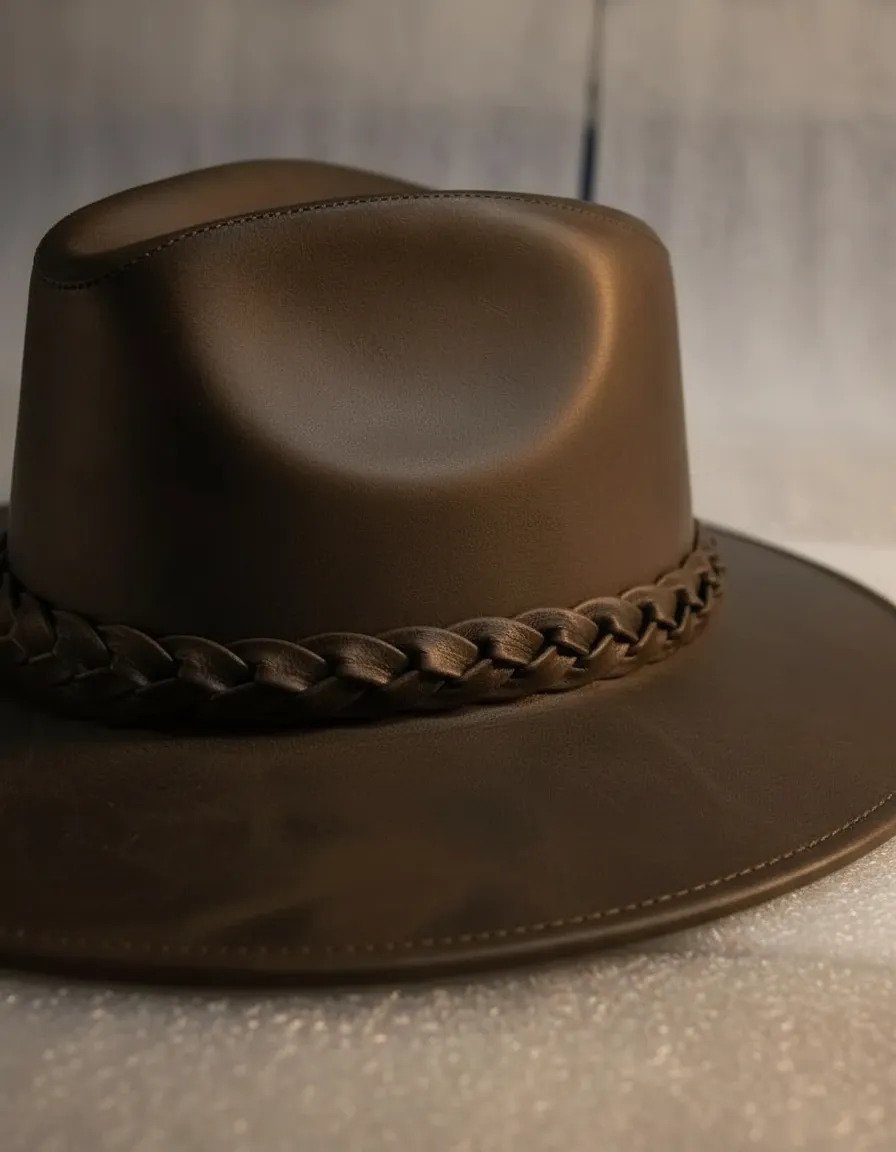 Sombrero de Piel de Res Artesanal - Café - Listón