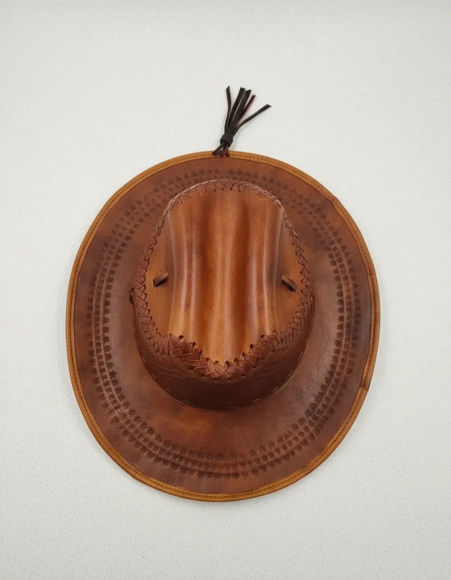 Sombrero de Piel de Res Artesanal - Café - Liso Marrón - Tejido