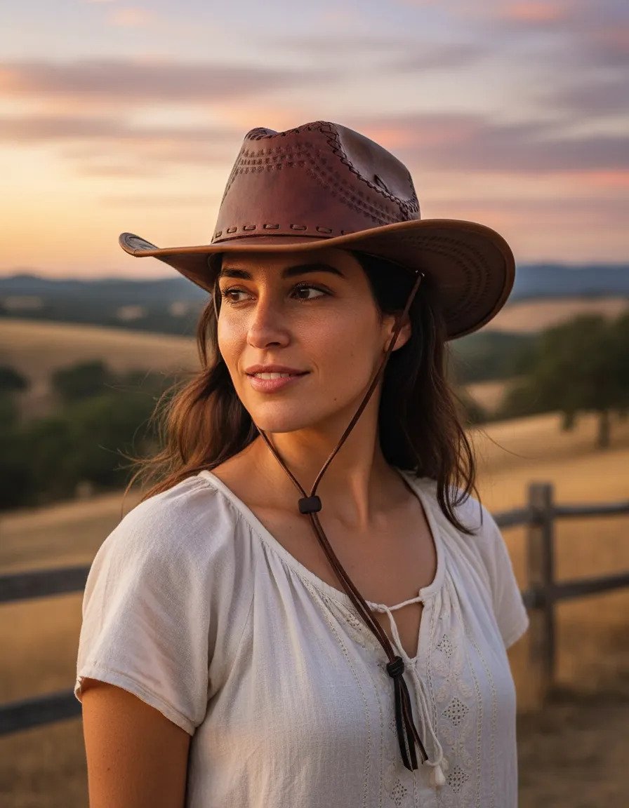 Sombrero de Piel de Res Artesanal - Marrón - Tejido
