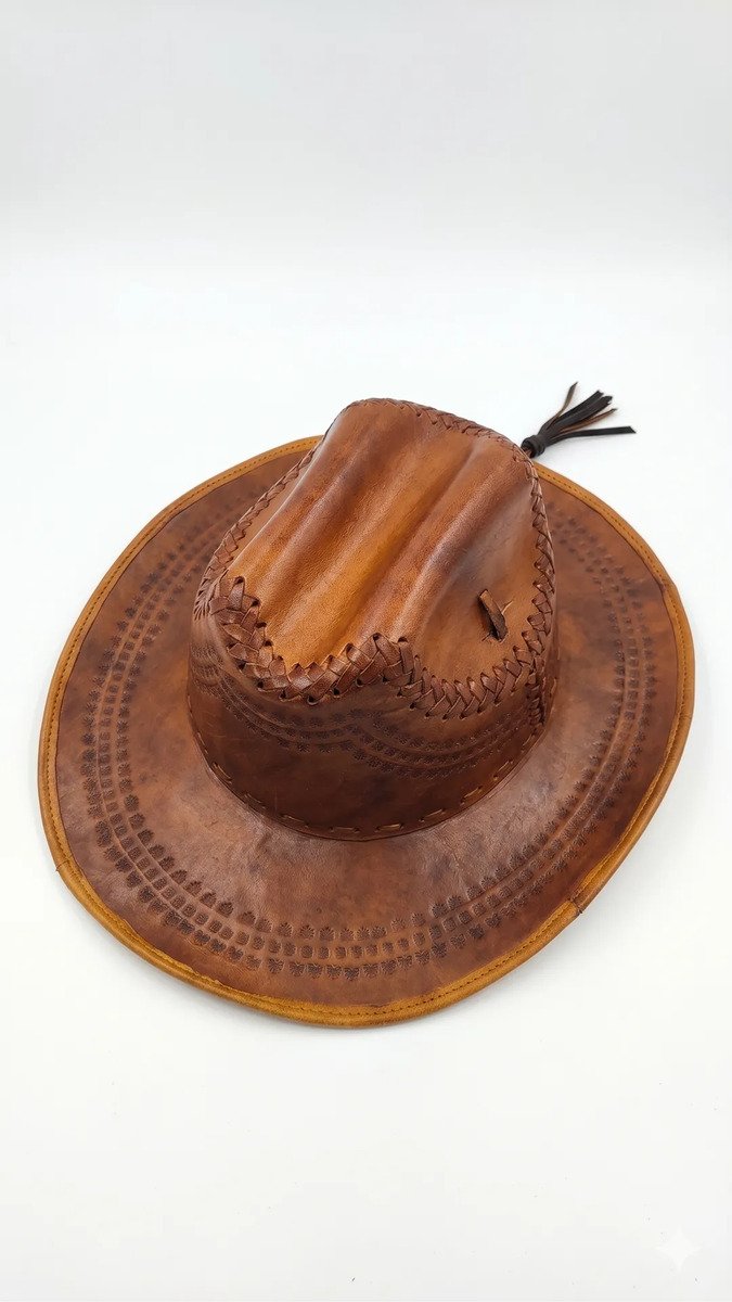 Sombrero de Piel de Res Artesanal - Marrón - Tejido