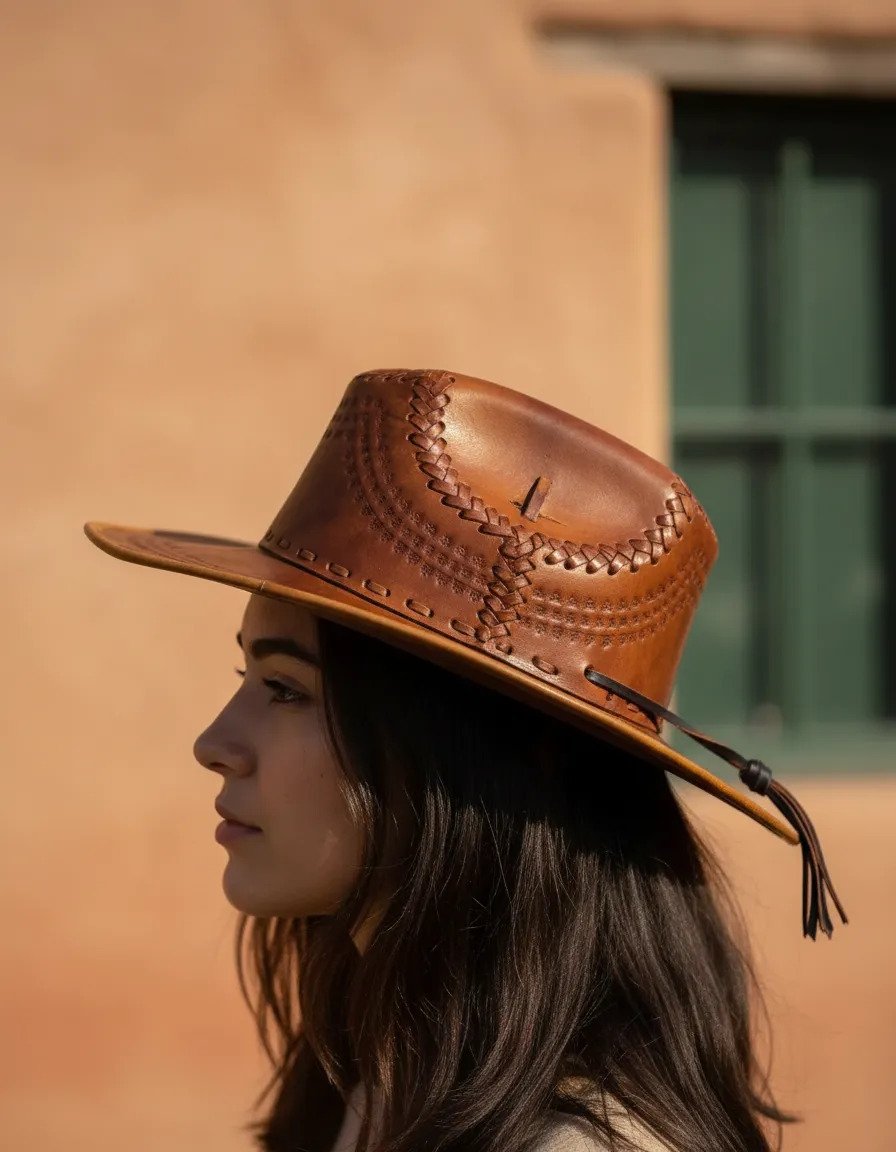 Sombrero de Piel de Res Artesanal - Marrón - Tejido