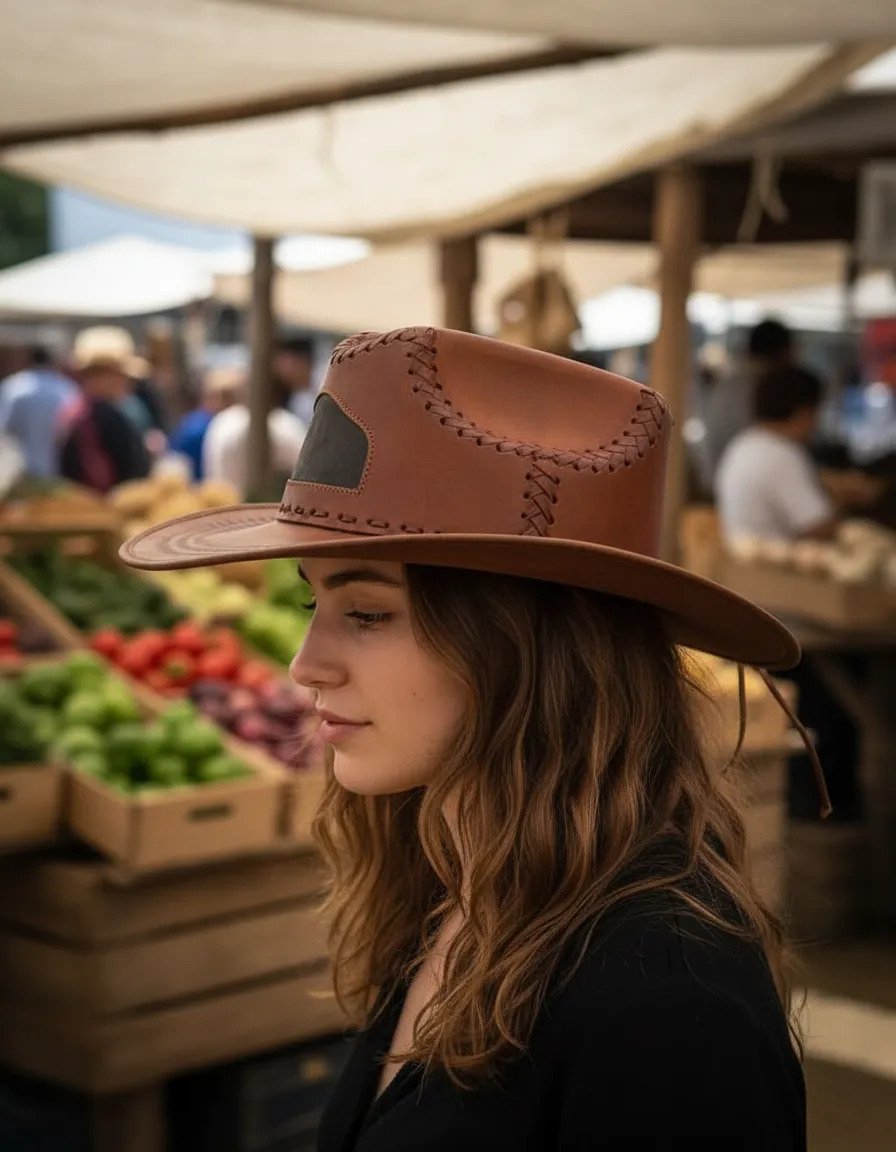 Sombrero de Piel de Res Artesanal - Piel Claro - Australiano