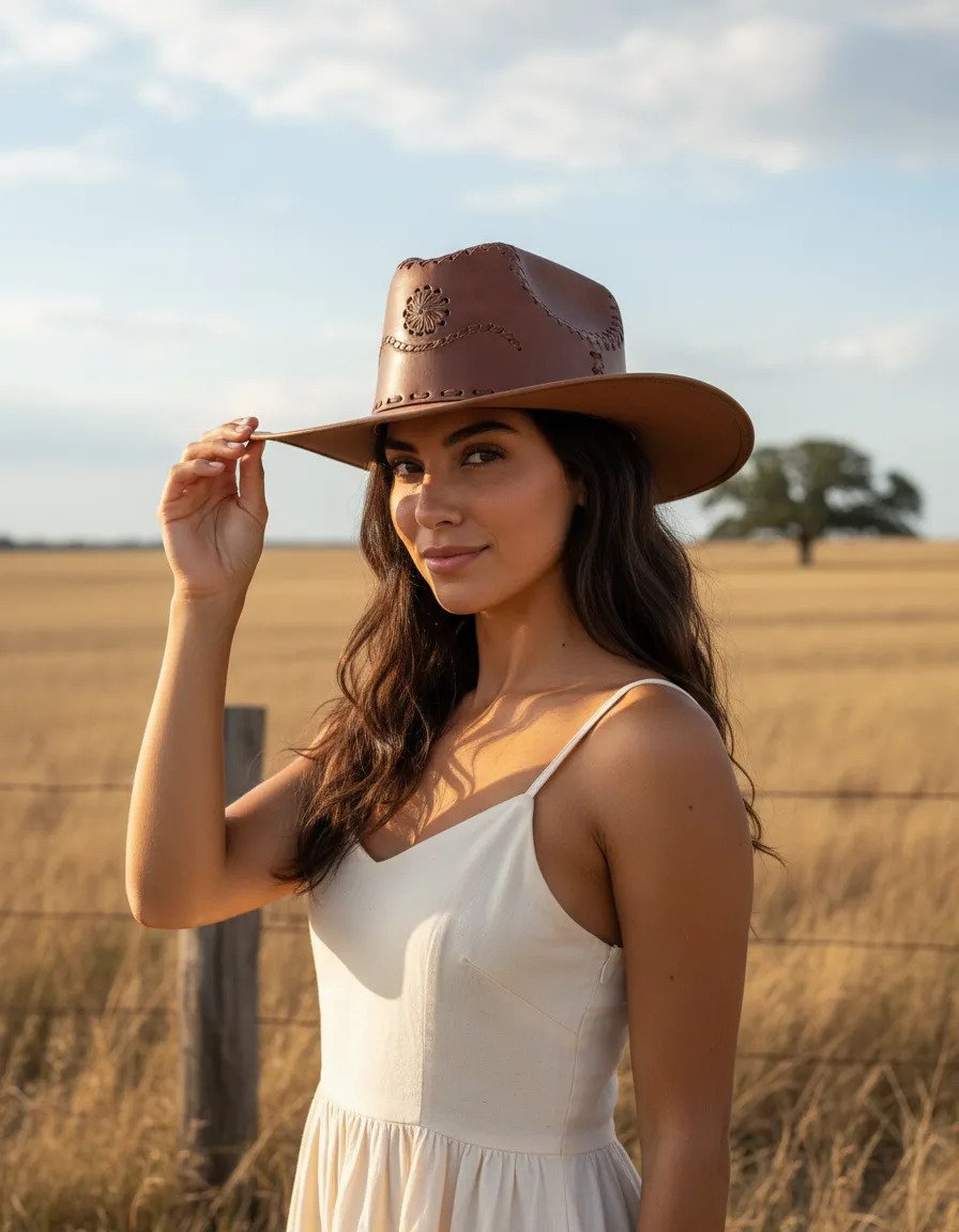 Sombrero de Piel de Res Artesanal - Piel Claro - Estrella