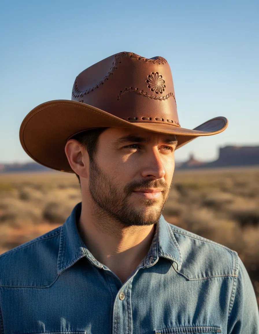 Sombrero de Piel de Res Artesanal - Piel Claro - Estrella