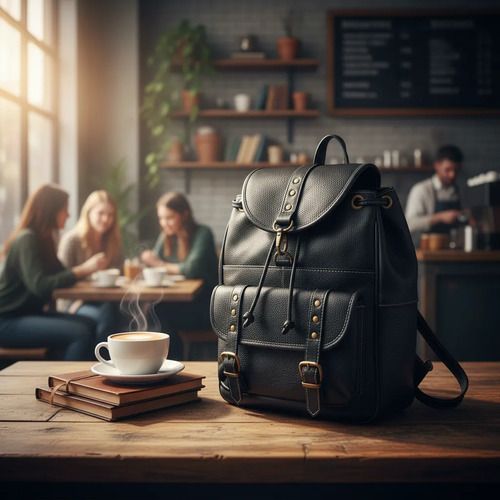 Mochila De Piel Artesanal Negro Liso