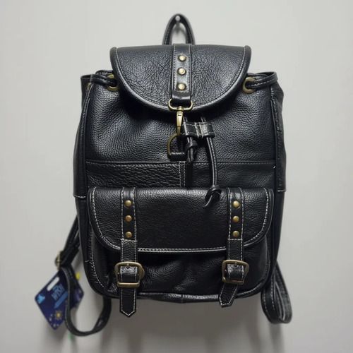 Mochila De Piel Artesanal Negro Liso