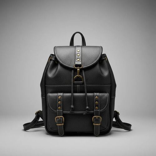 Mochila De Piel Artesanal Negro Liso