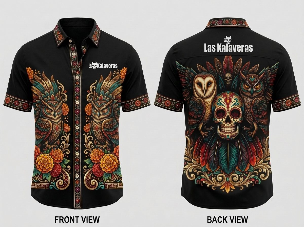 Camisa de Botones Manga Corta Animales Ancestrales Búho · Cargada