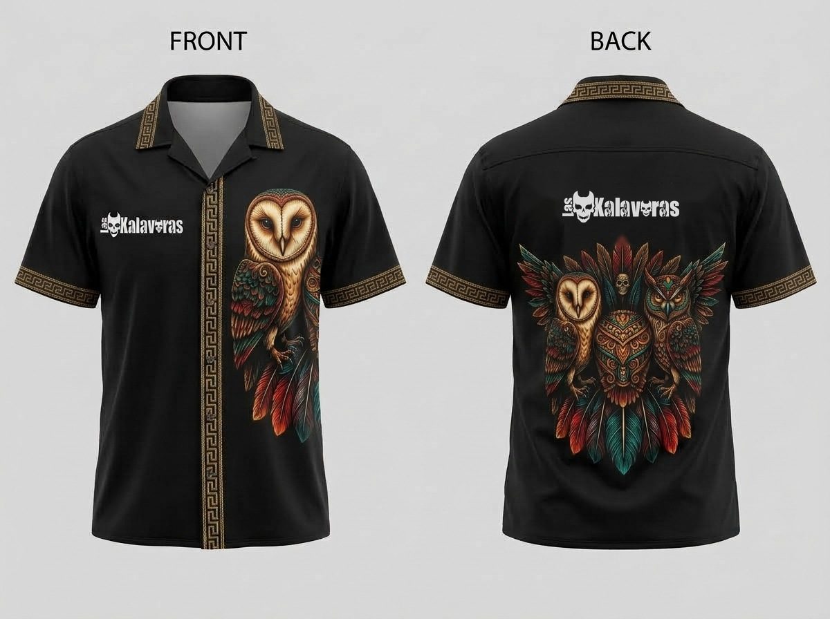 Camisa de Botones Manga Corta Animales Ancestrales Búho · Mediana