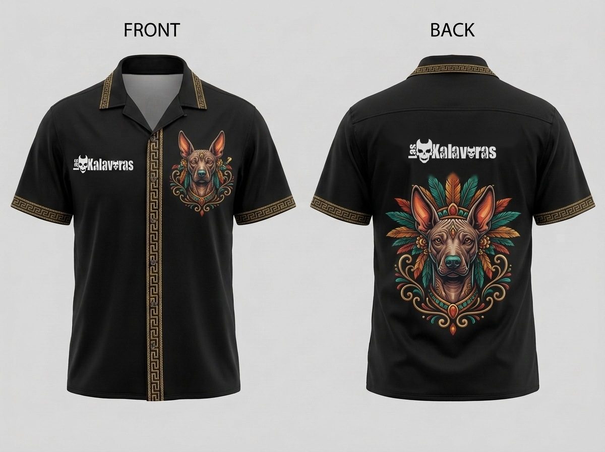 Camisa de Botones Manga Corta Animales Ancestrales Xoloitzcuintle · Mediana